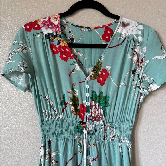 Floral Maxi Dress in Light Blue and Red - Picture 4 of 8